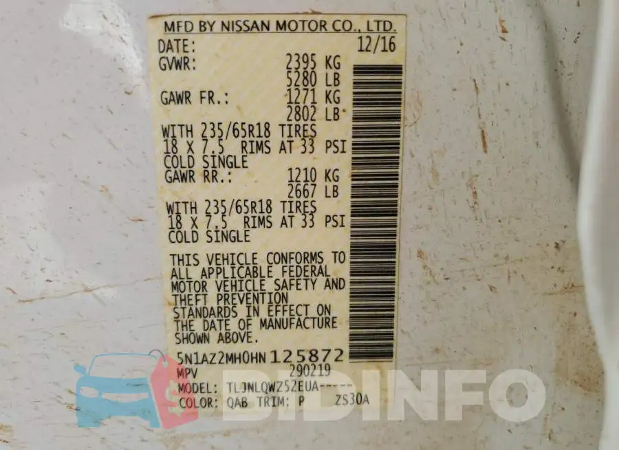 5N1AZ2MH0HN125872 Photo# 10