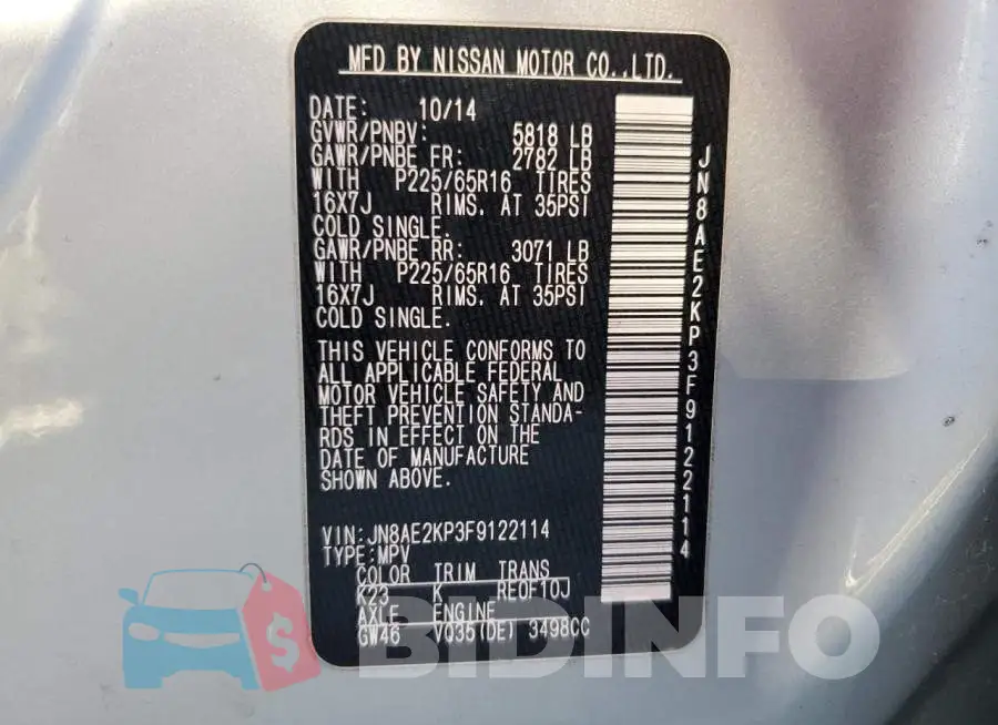 JN8AE2KP3F9122114 Photo# 14