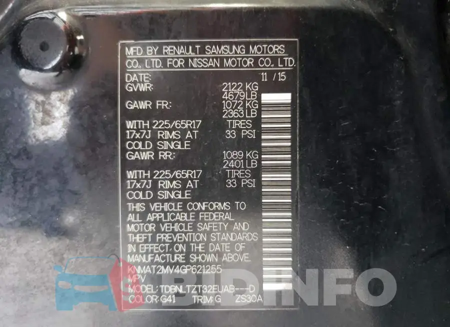 KNMAT2MV4GP621255 Photo# 10