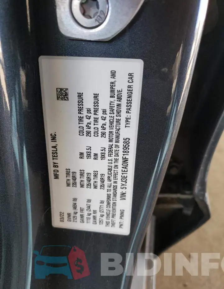 5YJ3E1EA0NF189585 Photo# 12