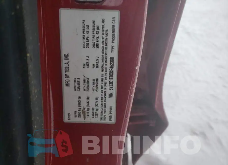 5YJ3E1EBXKF452380 Photo# 12
