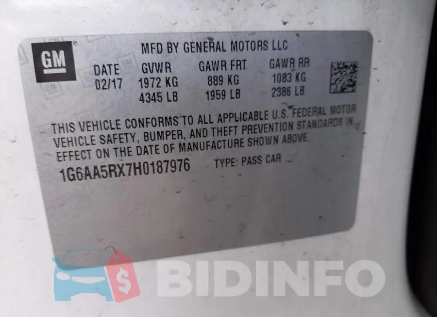 1G6AA5RX7H0187976 Photo# 12