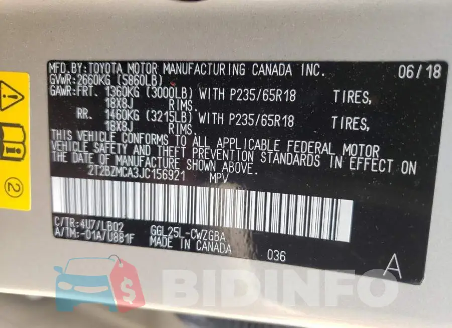 2T2BZMCA3JC156921 Photo# 10