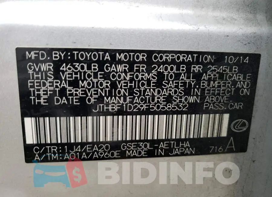 JTHBF1D29F5058532 Photo# 12