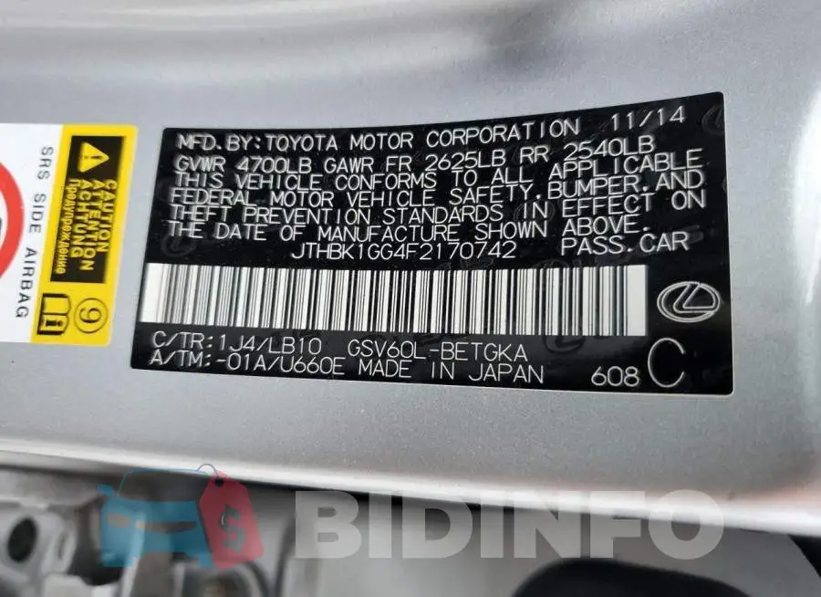 JTHBK1GG4F2170742 Photo# 12