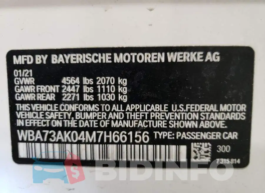 WBA73AK04M7H66156 Photo# 13