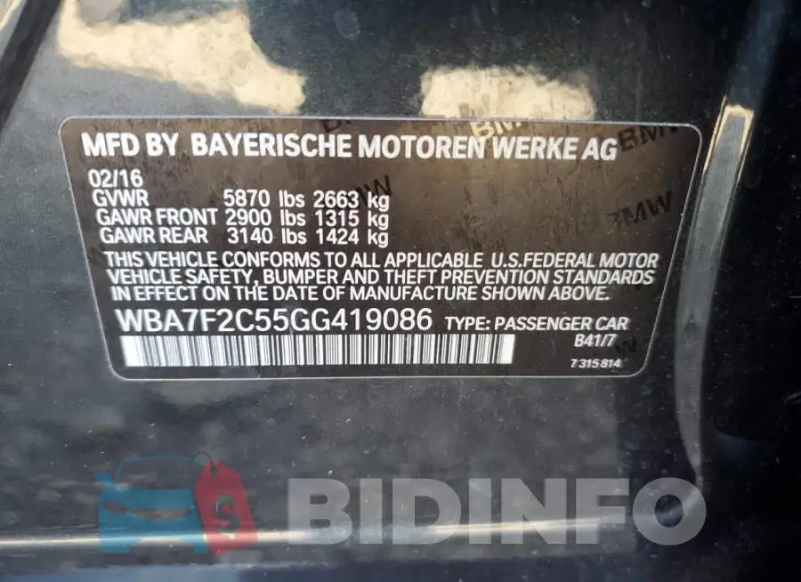 WBA7F2C55GG419086 Photo# 12