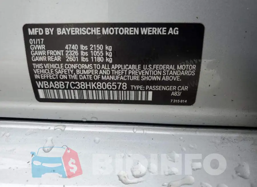 WBA8B7C38HK806578 Photo# 12