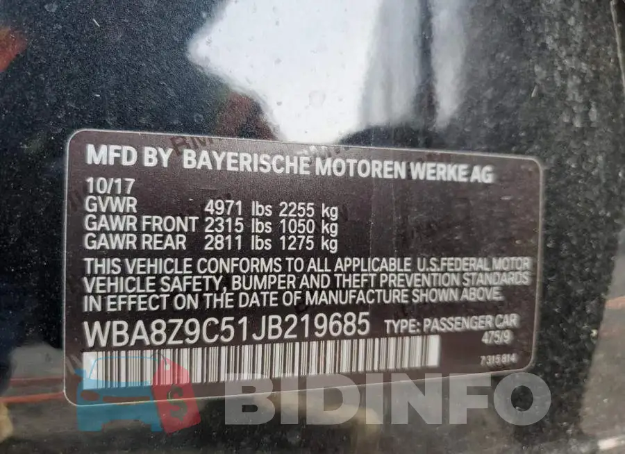 WBA8Z9C51JB219685 Photo# 13
