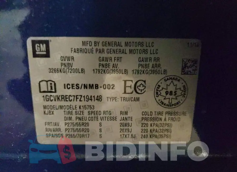 1GCVKREC7FZ194148 Photo# 12
