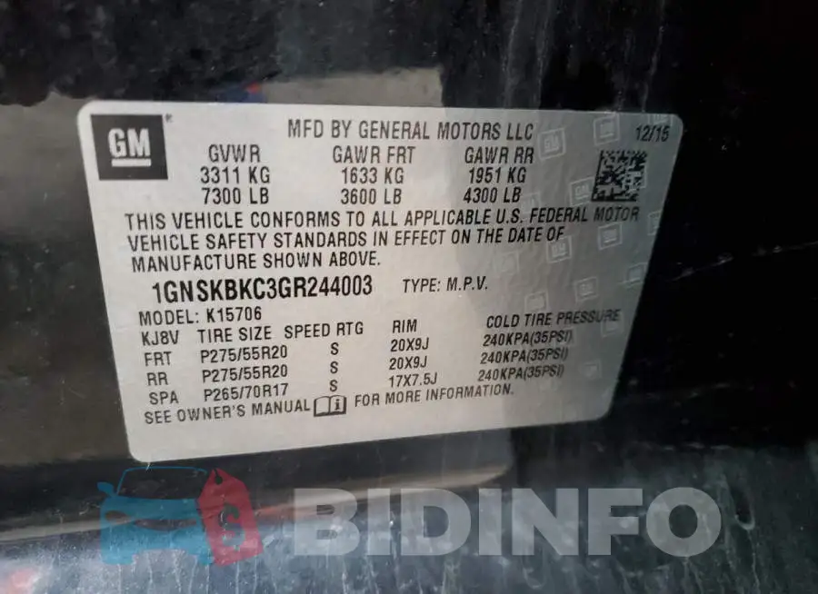 1GNSKBKC3GR244003 Photo# 13