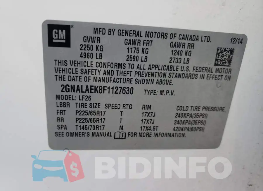 2GNALAEK8F1127630 Photo# 13