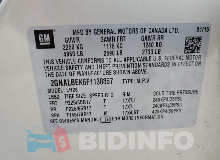 2GNALBEK6F1138857 Photo# 12