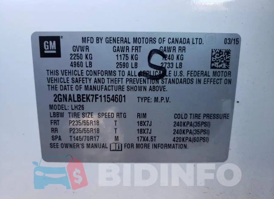 2GNALBEK7F1154601 Photo# 13