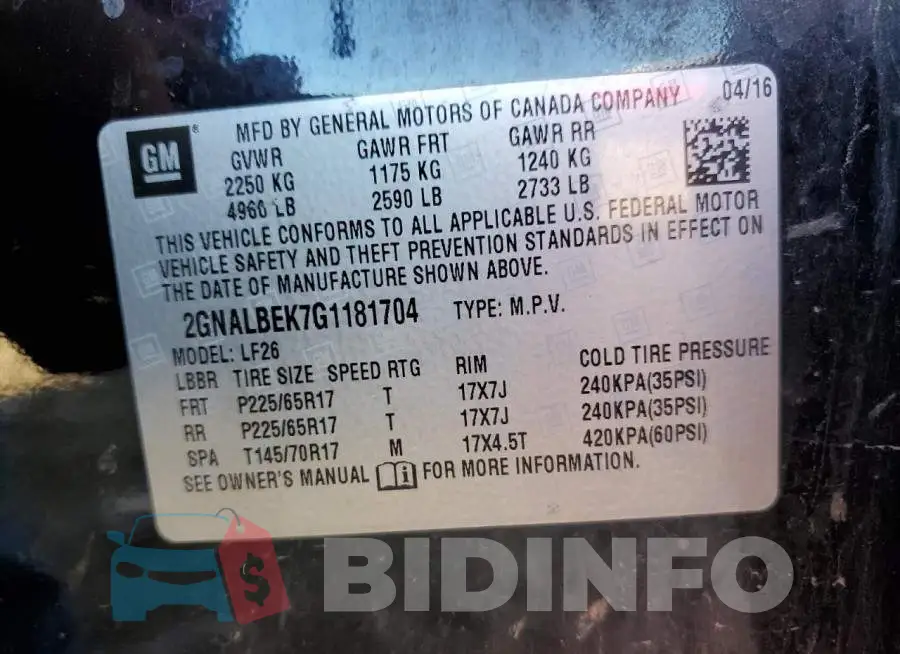 2GNALBEK7G1181704 Photo# 13