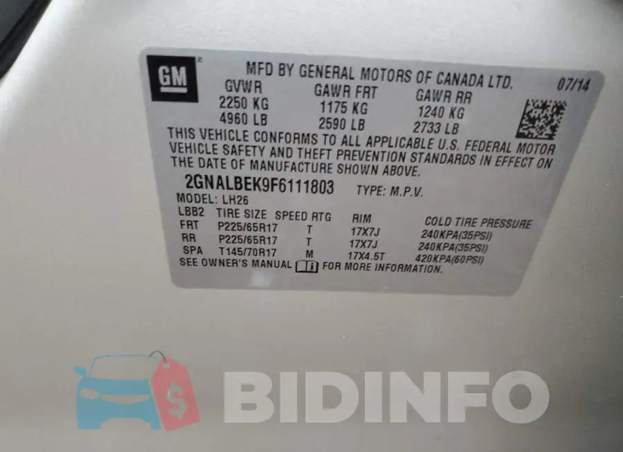 2GNALBEK9F6111803 Photo# 12