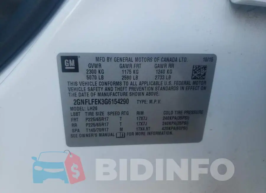 2GNFLFEK3G6154290 Photo# 13