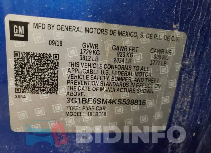 3G1BE6SM4KS538816 Photo# 12