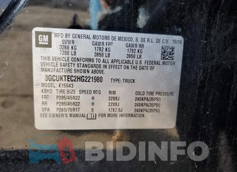 3GCUKTEC2HG221980 Photo# 12