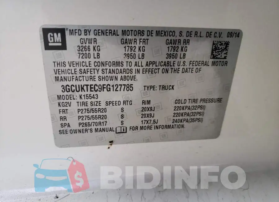 3GCUKTEC9FG127785 Photo# 12