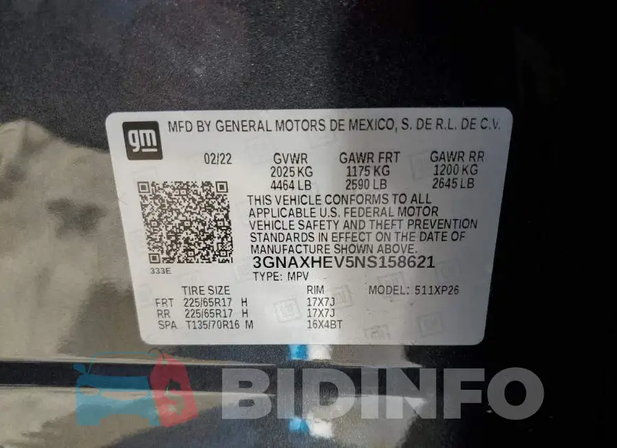 3GNAXHEV5NS158621 Photo# 12