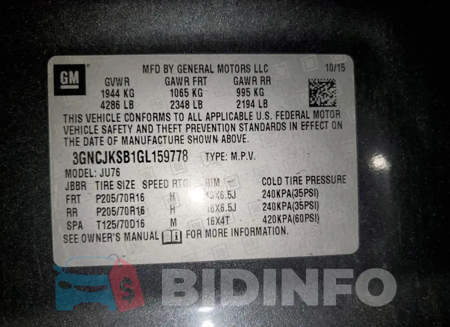 3GNCJKSB1GL159778 Photo# 12