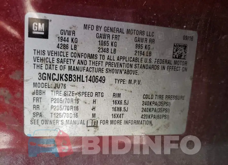 3GNCJKSB3HL140649 Photo# 14