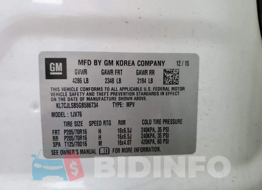 KL7CJLSB5GB586734 Photo# 13