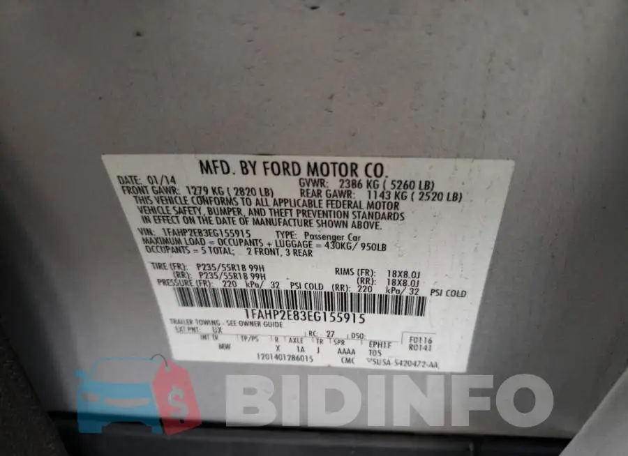 1FAHP2E83EG155915 Photo# 12