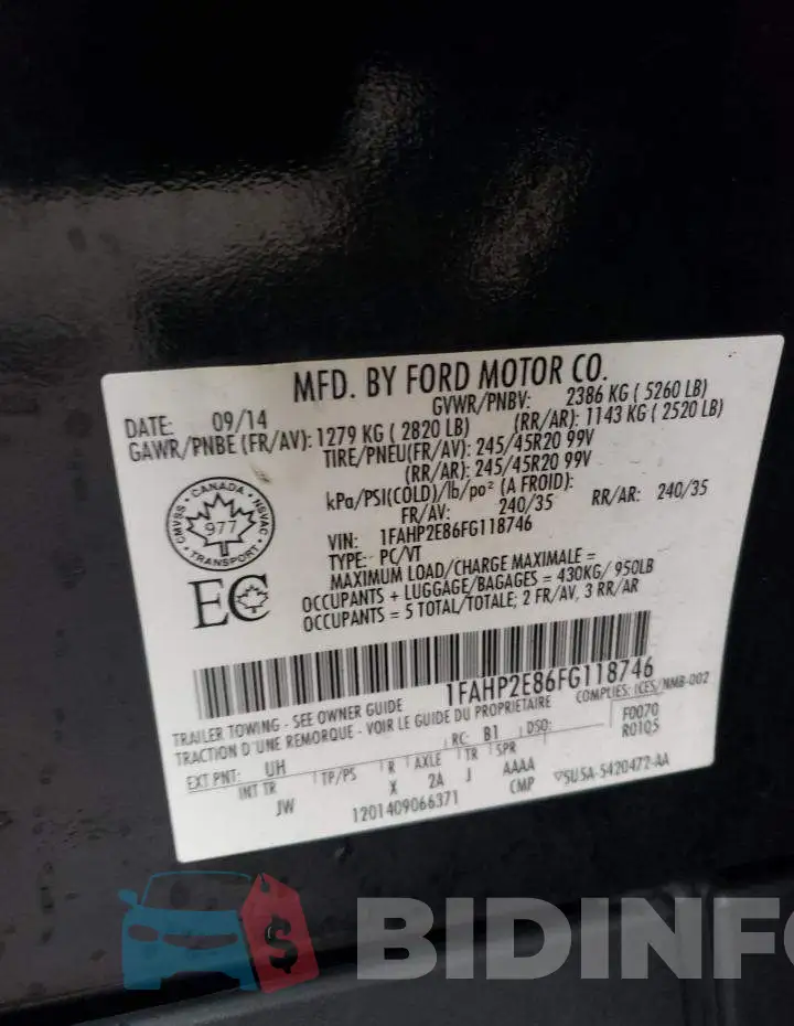 1FAHP2E86FG118746 Photo# 12