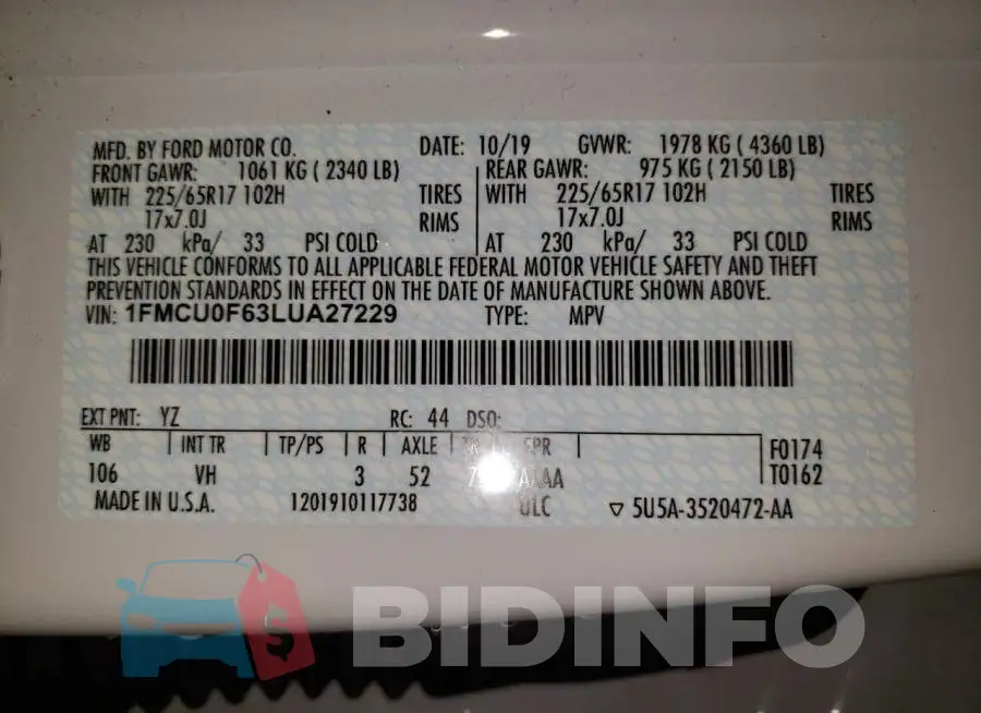 1FMCU0F63LUA27229 Photo# 13