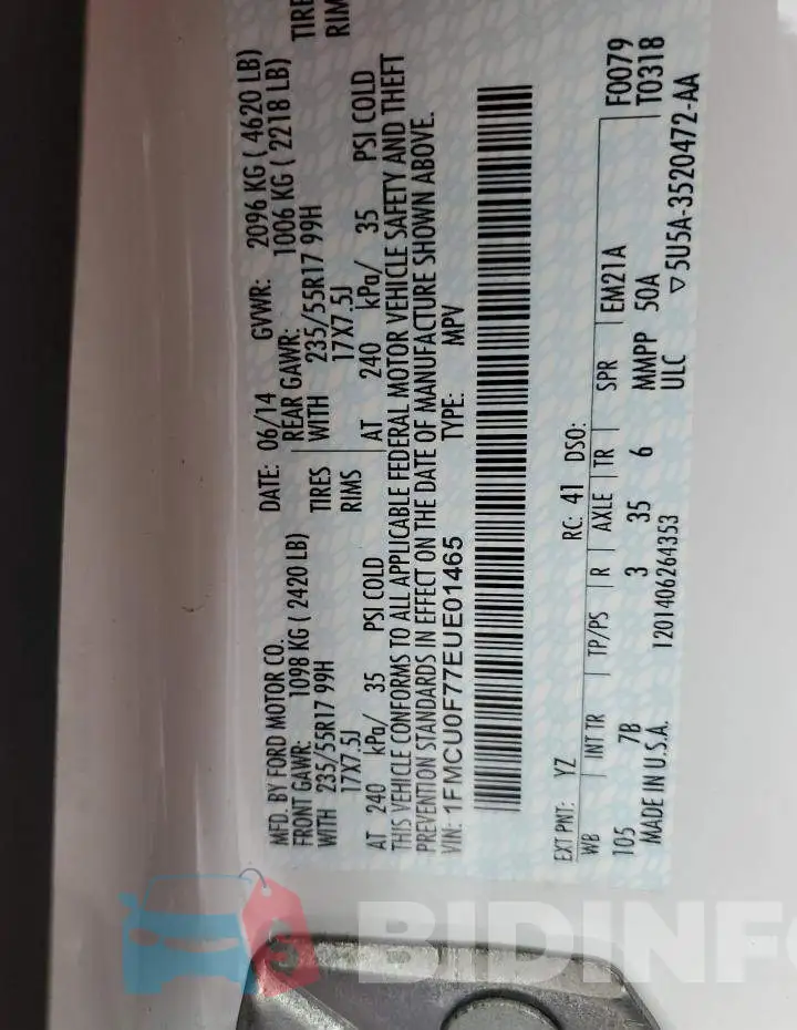 1FMCU0F77EUE01465 Photo# 14