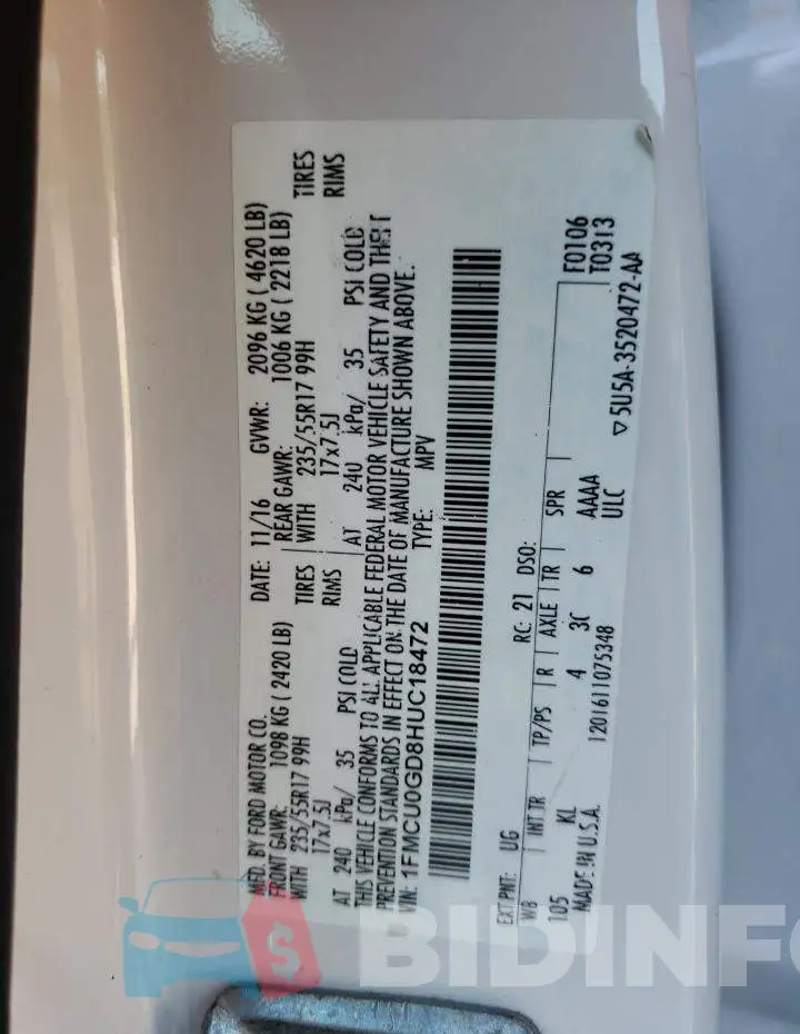 1FMCU0GD8HUC18472 Photo# 12
