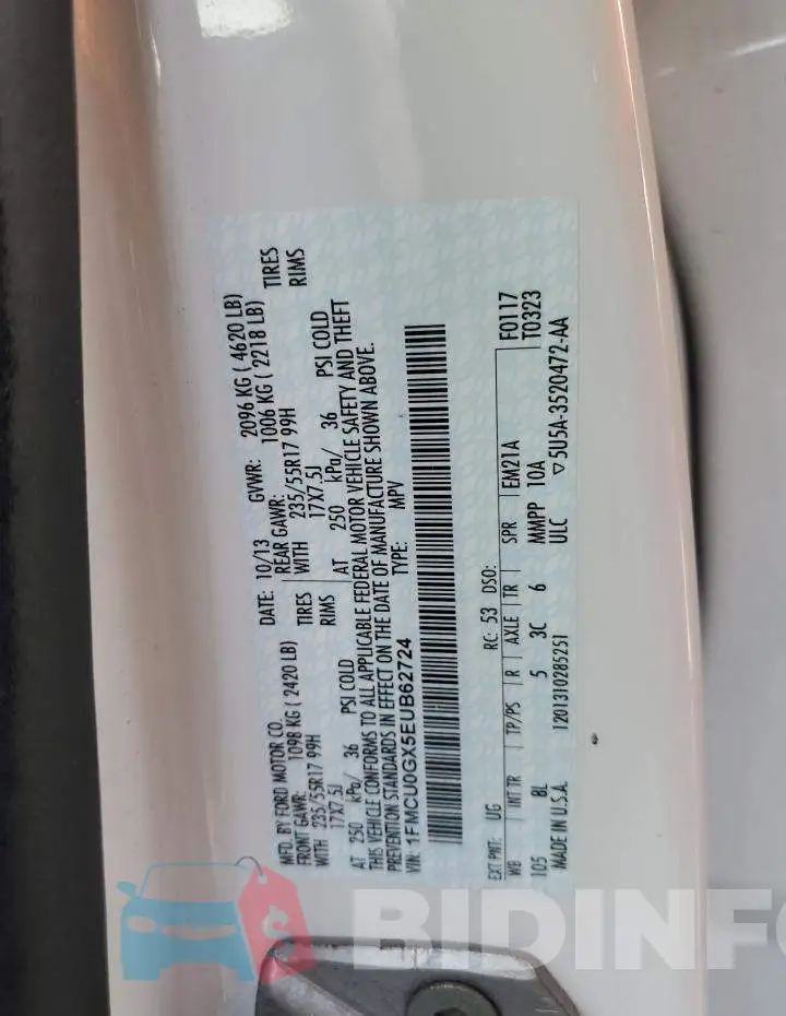 1FMCU0GX5EUB62724 Photo# 14