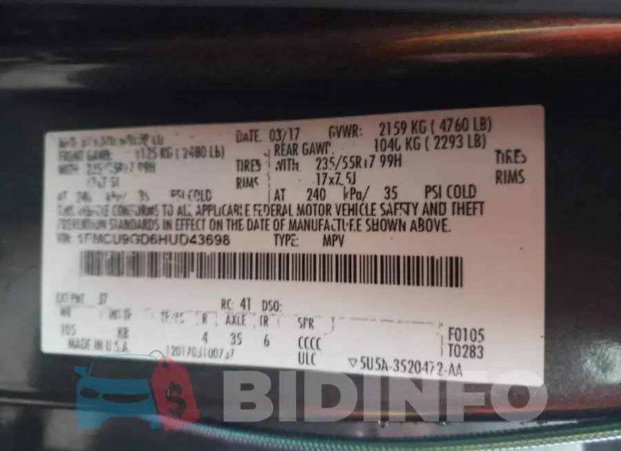 1FMCU9GD6HUD43698 Photo# 13