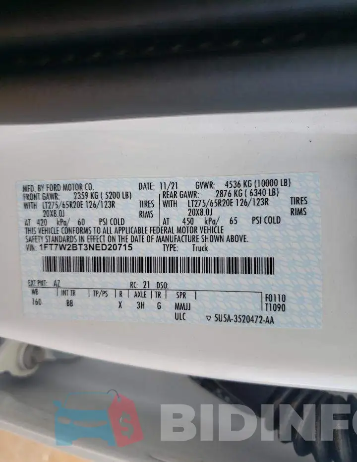 1FT7W2BT3NED20715 Photo# 13