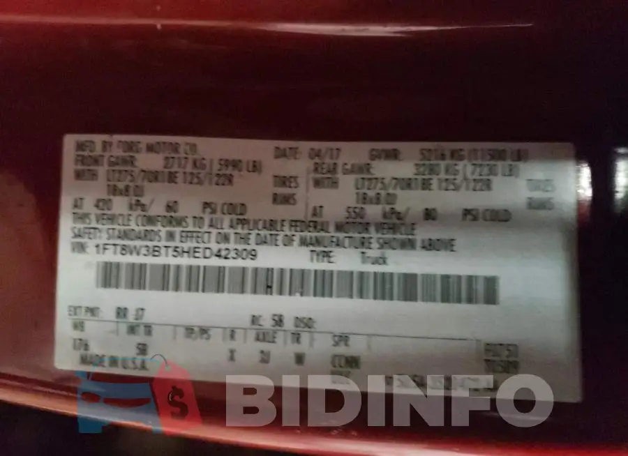 1FT8W3BT5HED42309 Photo# 12
