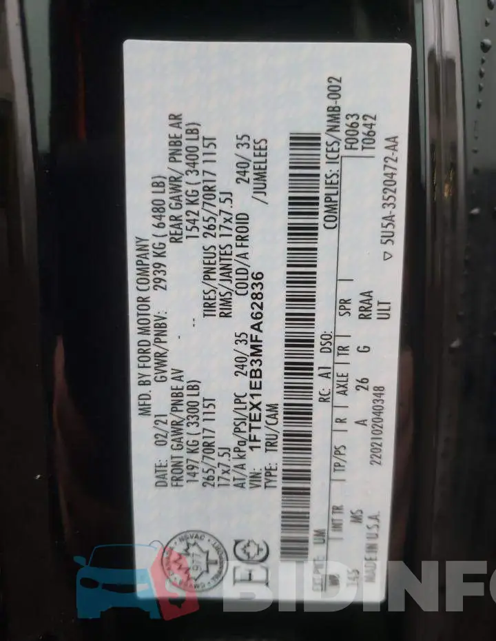 1FTEX1EB3MFA62836 Photo# 12