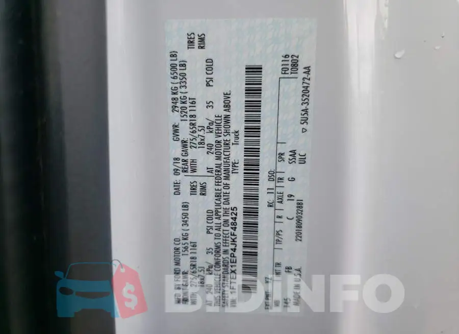 1FTEX1EP4JKF48425 Photo# 10