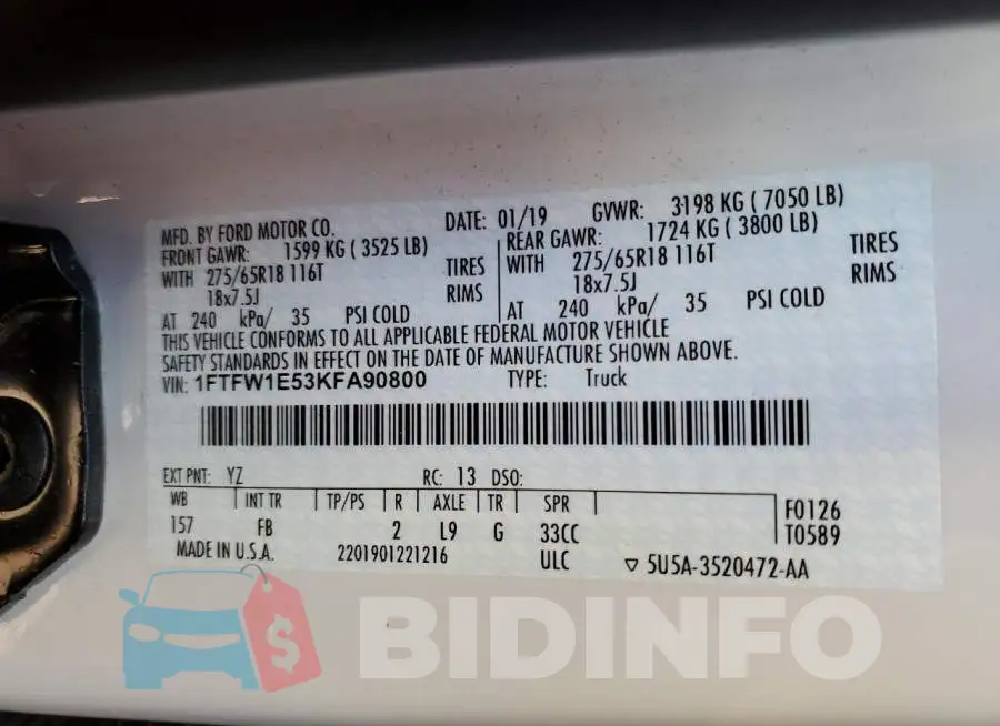 1FTFW1E53KFA90800 Photo# 12
