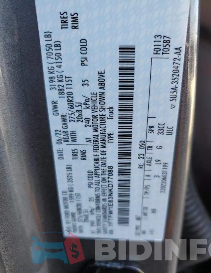 1FTFW1E83NKD77088 Photo# 12