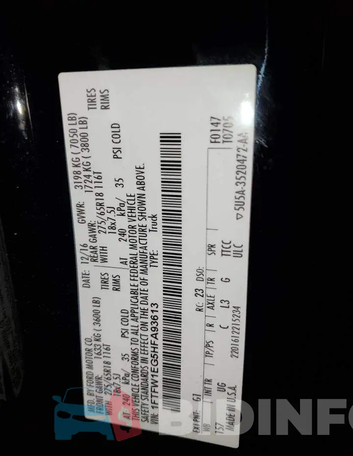 1FTFW1EG5HFA93613 Photo# 12