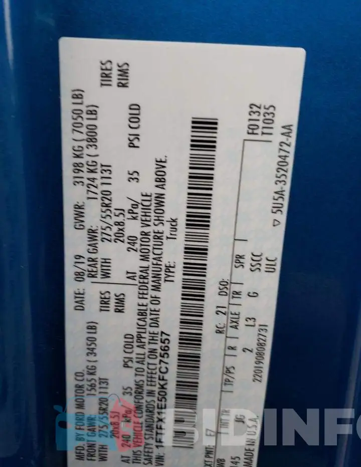 1FTFX1E50KFC75657 Photo# 12