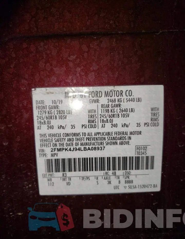 2FMPK4J94LBA08937 Photo# 13