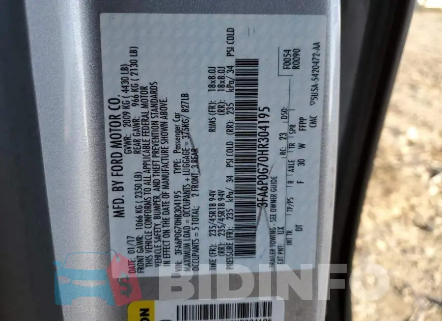3FA6P0G70HR304195 Photo# 12