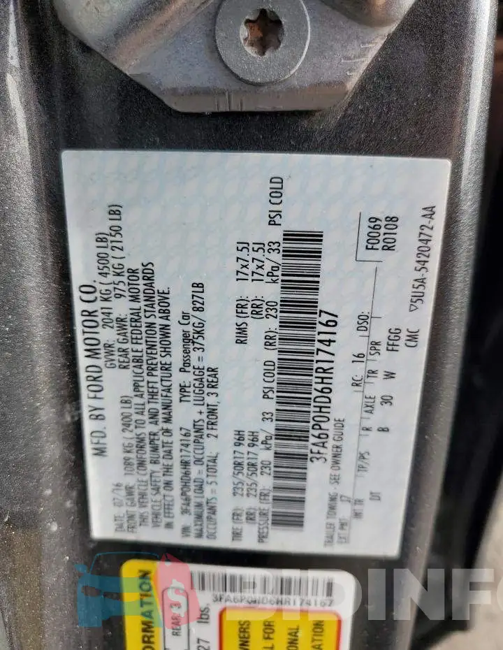 3FA6P0HD6HR174167 Photo# 12