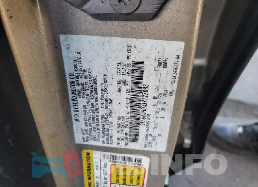 3FA6P0HDXJR127083 Photo# 10