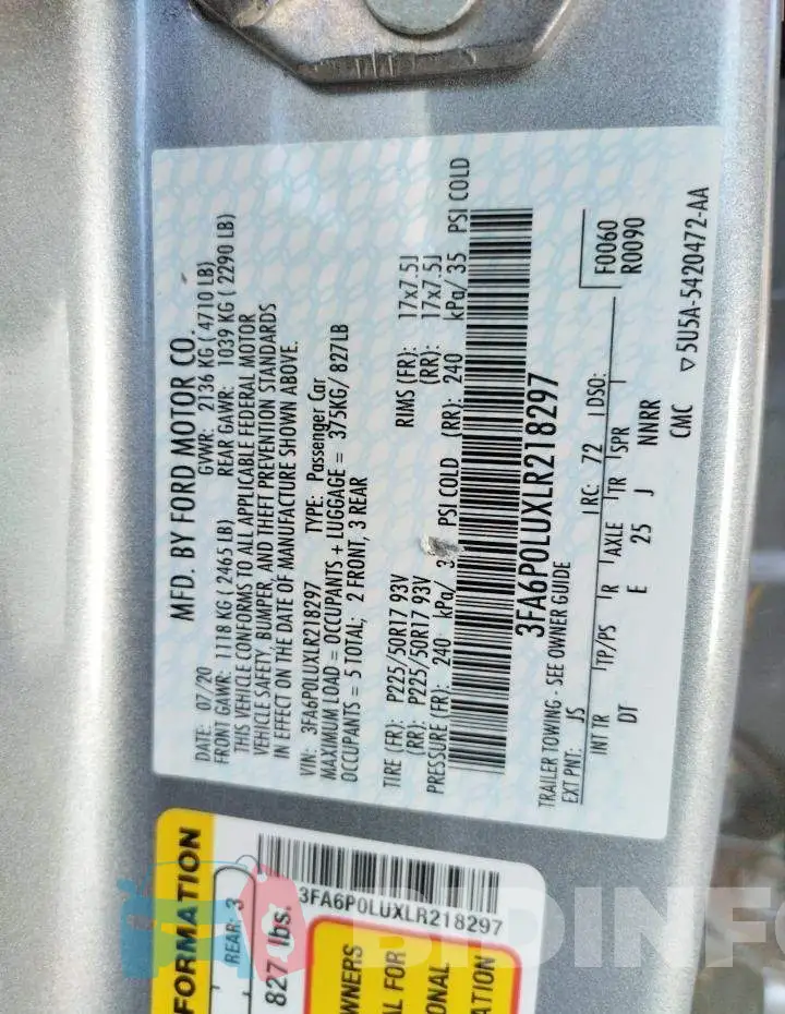 3FA6P0LUXLR218297 Photo# 10