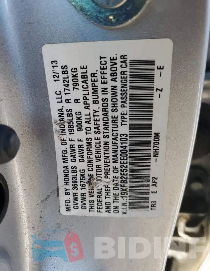 19XFB2E52EE004103 Photo# 13