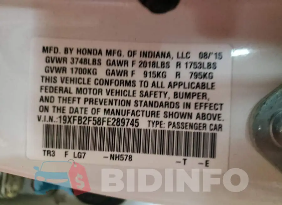 19XFB2F58FE289745 Photo# 12